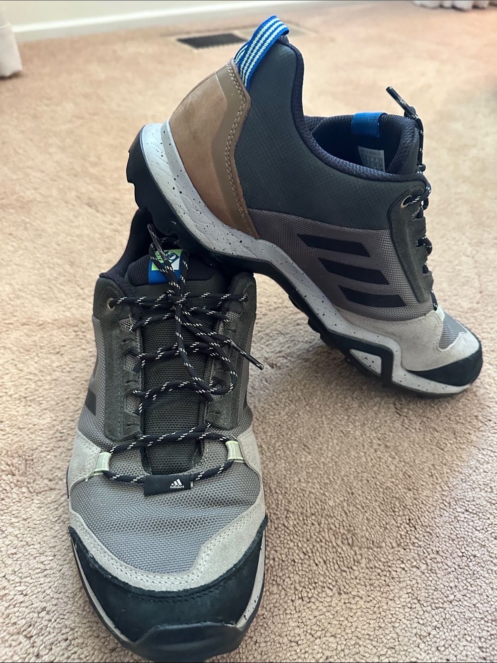 adidas Men's Gray and Brown Outdoor Trail Shoes with Blue Accents